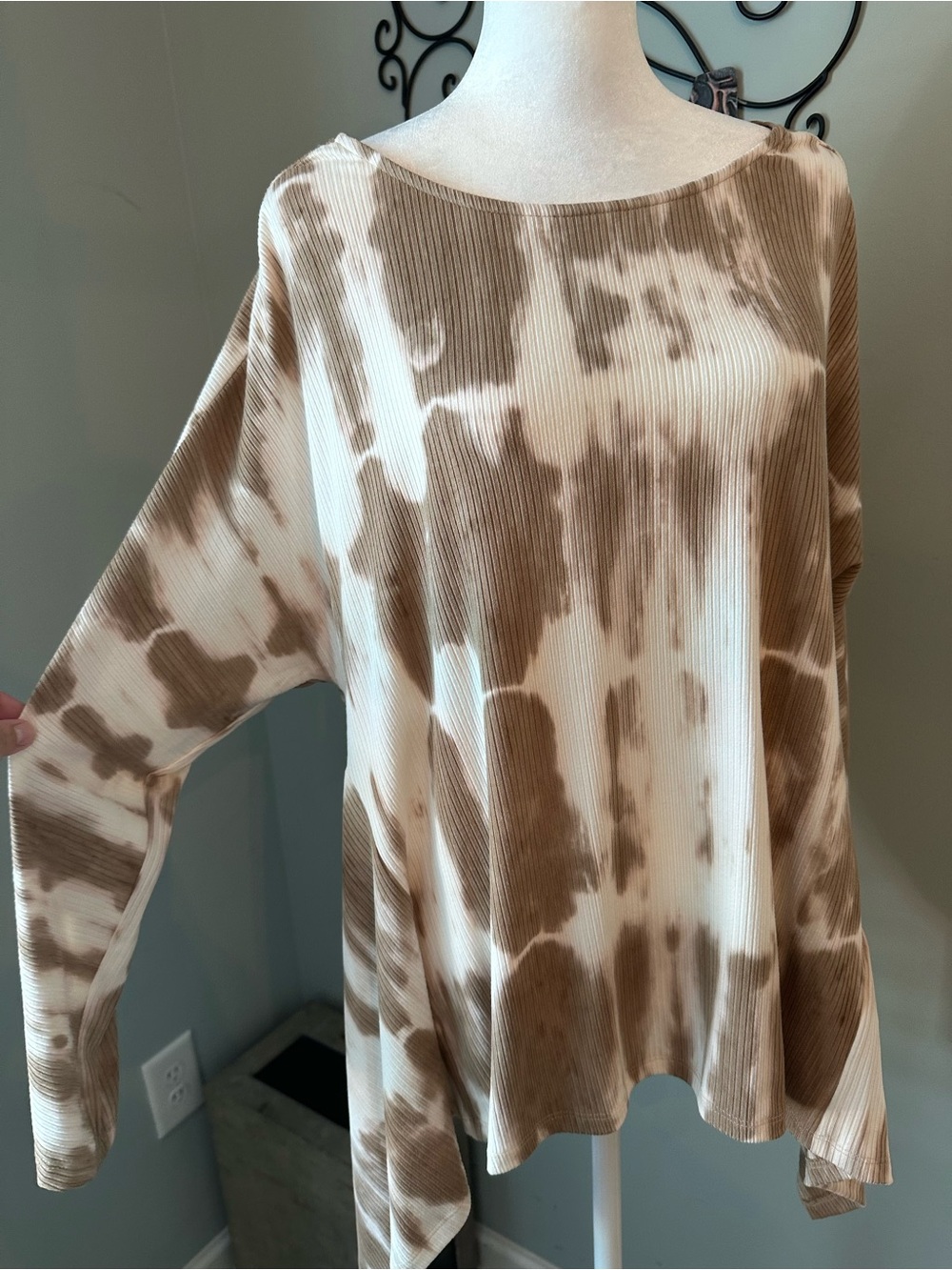 NWT Medium MSK cream brown tie dye cross back x long sleeve shirt top hippie - Picture 6 of 6
